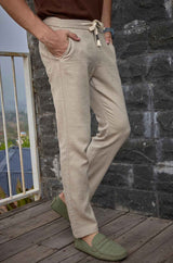 L&C Men's Beige Cotton Dobby Casual Lowers | Comfort Fit