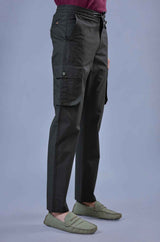 L&C Men's Olive Cotton Dobby Cargo Pants | Comfort Fit