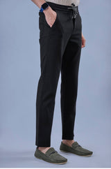 L&C Men's Black Cotton Dobby Casual Lowers | Comfort Fit