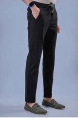 L&C Men's Black Cotton Dobby Casual Lowers | Comfort Fit