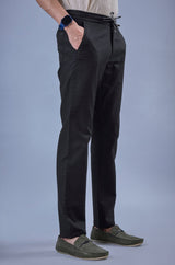 L&C Men's Black Cotton Dobby Casual Lowers | Comfort Fit