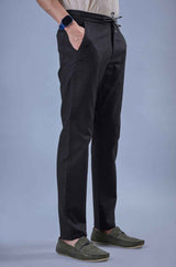 L&C Men's Black Cotton Dobby Casual Lowers | Comfort Fit