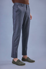 L&C Grey Checked Regular Fit Ankle Length Formal/Casual Pants For Men | Polyester Viscose Blend