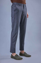 L&C Grey Checked Regular Fit Ankle Length Formal/Casual Pants For Men | Polyester Viscose Blend