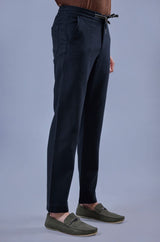 L&C Men's Navy Cotton Dobby Casual Lowers | Comfort Fit