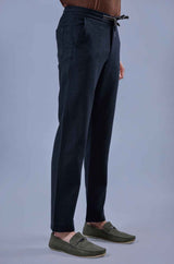 L&C Men's Navy Cotton Dobby Casual Lowers | Comfort Fit