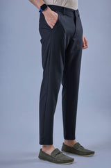 L&C Navy Regular Fit Ankle Length Formal/Casual Pants For Men | Lined | Polyester Viscose Blend