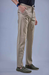 L&C Men's Khaki Cotton Dobby Casual Lowers | Comfort Fit