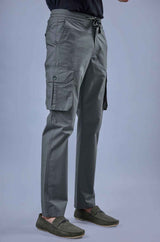 L&C Men's Stone Cotton Dobby Cargo Pants | Comfort Fit