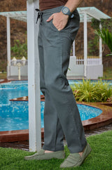 L&C Men's Stone Cotton Dobby Casual Lowers | Comfort Fit