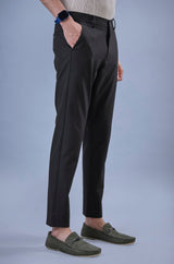 L&C Black Lined Regular Fit Ankle Length Formal/Casual Pants For Men | Polyester Viscose Blend