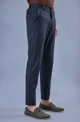 L&C Navy Checked Regular Fit Ankle Length Formal/Casual Pants For Men | Polyester Viscose Blend