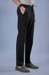 L&C Men's Black Cotton Dobby Casual Lowers | Comfort Fit