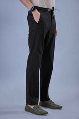 L&C Men's Black Cotton Dobby Casual Lowers | Comfort Fit