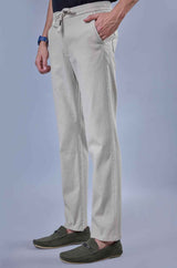 L&C Men's Beige Cotton Dobby Casual Lowers | Comfort Fit