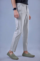 L&C Light Grey Regular Fit Ankle Length Formal/Casual Pants For Men | Lined | Polyester Viscose Blend