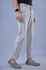 L&C Light Grey Regular Fit Ankle Length Formal/Casual Pants For Men | Lined | Polyester Viscose Blend