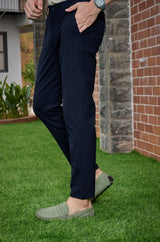 L&C Navy Lined Regular Fit Ankle Length Formal/Casual Pants For Men | Polyester Viscose Blend