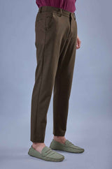 L&C Brown Lined Regular Fit Ankle Length Formal/Casual Pants For Men | Polyester Viscose Blend
