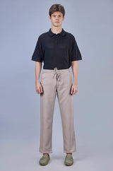 Beige| Linen Look Dobby| Polyester| Casual Lowers by L&C | Relax Fit With 4 Pockets and Drawstring