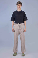 Beige| Linen Look Dobby| Polyester| Casual Lowers by L&C | Relax Fit With 4 Pockets and Drawstring