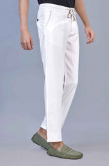 L&C Men's White Linen Look Dobby | Polyester | Casual Lowers | Relax Fit With 4 Pockets and Drawstring