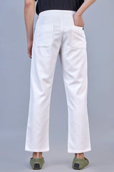 L&C Men's White Linen Look Dobby | Polyester | Casual Lowers | Relax Fit With 4 Pockets and Drawstring