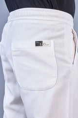 L&C Men's White Linen Look Dobby | Polyester | Casual Lowers | Relax Fit With 4 Pockets and Drawstring