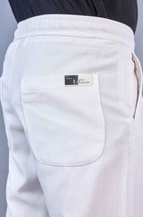 L&C Men's White Linen Look Dobby | Polyester | Casual Lowers | Relax Fit With 4 Pockets and Drawstring