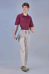 Stylish Taupe| L&C Casual Lowers in Polyester Linen Look Dobby | Relax Fit Design with 4 Pockets and Drawstring