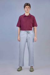 Grey| Linen Look Dobby | Polyester Casual Lowers by L&C | Relax Fit Fit With 4 Pockets and Drawstring