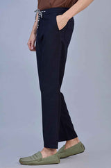 Stylish Navy | L&C Casual Lowers in Polyester Linen Look Dobby | Relax Fit Design with 4 Pockets and Drawstring