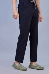 Stylish Navy | L&C Casual Lowers in Polyester Linen Look Dobby | Relax Fit Design with 4 Pockets and Drawstring