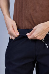 Stylish Navy | L&C Casual Lowers in Polyester Linen Look Dobby | Relax Fit Design with 4 Pockets and Drawstring