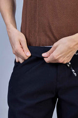 Stylish Navy | L&C Casual Lowers in Polyester Linen Look Dobby | Relax Fit Design with 4 Pockets and Drawstring