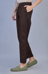 Stylish Brown L&C Casual Lowers in Linen Blend | Linen Slub | Relax Fit Design with 4 Pockets and Drawstring