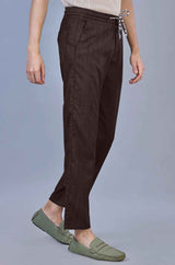 Stylish Brown L&C Casual Lowers in Linen Blend | Linen Slub | Relax Fit Design with 4 Pockets and Drawstring