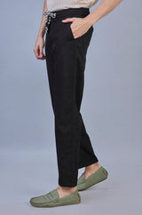 L&C Men's Black | Linen Look Dobby |Polyester | Casual Lowers | Relax Fit Comfort | With 4 Pockets