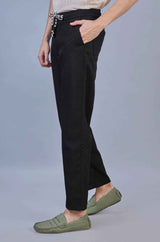 L&C Men's Black | Linen Look Dobby |Polyester | Casual Lowers | Relax Fit Comfort | With 4 Pockets