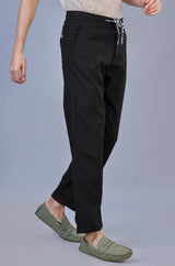 L&C Men's Black | Linen Look Dobby |Polyester | Casual Lowers | Relax Fit Comfort | With 4 Pockets