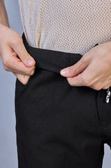 L&C Men's Black | Linen Look Dobby |Polyester | Casual Lowers | Relax Fit Comfort | With 4 Pockets