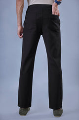 L&C Men's Black Cotton Dobby Casual Lowers | Comfort Fit