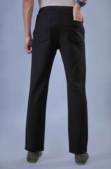 L&C Men's Black Cotton Dobby Casual Lowers | Comfort Fit