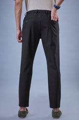 L&C Black Lined Regular Fit Ankle Length Formal/Casual Pants For Men | Polyester Viscose Blend
