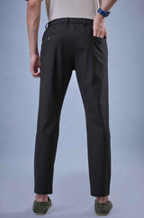 L&C Black Lined Regular Fit Ankle Length Formal/Casual Pants For Men | Polyester Viscose Blend