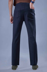 L&C Men's Navy Cotton Dobby Casual Lowers | Comfort Fit