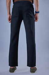 L&C Men's Navy Cotton Dobby Casual Lowers | Comfort Fit