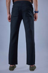 L&C Men's Navy Cotton Dobby Casual Lowers | Comfort Fit