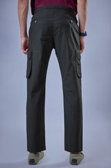 L&C Men's Olive Cotton Dobby Cargo Pants | Comfort Fit