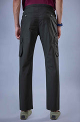 L&C Men's Olive Cotton Dobby Cargo Pants | Comfort Fit